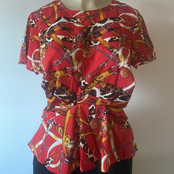 Red printed blouse. New blouse beautiful. - Picture 2 of 7